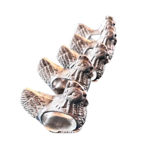 Vintage VTG Wilton Armetale Metal Pewter Chicken Napkin Rings X5 Set USA Made